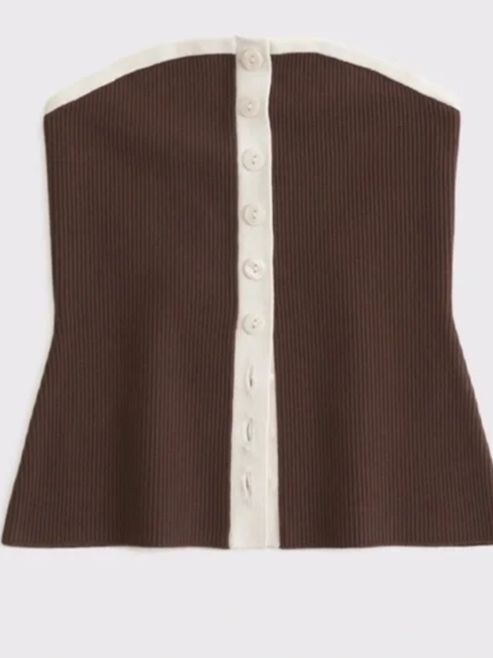 Abercrombie Strapless Ribbed Button-Front Brown Top with Cream Trim